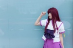 akizuki_maria asami_uki blouse blue_eyes bow cosplay from_the_new_world purple_hair school_uniform rating:Safe score:0 user:pixymisa