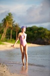 ayane_(doa) beach cleavage cosplay dead_or_alive headband ocean one-piece_swimsuit purple_hair swimsuit tachibana_minami wet rating:Safe score:0 user:nil!