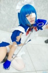 apron blue_hair boots chains cosplay dress eyepatch gloves hairband ikkitousen kai maid maid_uniform panties ryomou_shimei thighhighs torn_clothes rating:Safe score:1 user:nil!