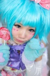 blue_hair bow cosplay detached_sleeves dress gloves hairbow himemiya_mahore lollipop twinkle_candy_bear yum_yums rating:Safe score:0 user:pixymisa