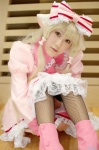 blonde_hair chii_(chobits) chobits cosplay dress fishnet_kneehighs hairbow kneehighs mimi thighhighs rating:Safe score:0 user:nil!