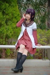cosplay dress funami_yui jacket karin_(iv) kneesocks school_uniform violet_hair yuruyuri rating:Safe score:1 user:pixymisa
