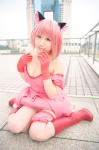 animal_ears boots cat_ears cleavage cosplay garter momomiya_ichigo pink_hair saki tail tokyo_mew_mew rating:Safe score:1 user:nil!