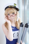 blonde_hair cosplay glasses hat i-8_(kantai_collection) iri kantai_collection school_swimsuit swimsuit twintails rating:Safe score:0 user:nil!