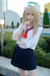blonde_hair cosplay gintama hair_scrunchie kijima_matako pleated_skirt sailor_uniform school_uniform side_ponytail skirt soubi_zero rating:Safe score:1 user:nil!