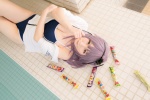 atsuki cleavage cosplay dagashi_biyori dagashi_kashi hairband hoodie one-piece_swimsuit pool purple_hair shidare_hotaru swimsuit rating:Safe score:0 user:nil!