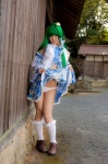 cosplay detached_sleeves green_hair kochiya_sanae lenfried miniskirt panties skirt skirt_lift socks touhou rating:Safe score:0 user:nil!