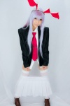 animal_ears blazer blouse bunny_ears cosplay lenfried open_clothes pleated_skirt reisen_udongein_inaba school_uniform skirt thighhighs tie touhou rating:Questionable score:1 user:nil!