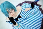 amenomori_nozomi blue_hair cosplay dress forest glasses gloves kaieda_kae rating:Safe score:1 user:Log