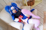 blue_hair buyara cosplay garter_belt gloves hair_ribbons headband jumper klan_klein macross macross_frontier military_uniform thighhighs twintails rating:Safe score:0 user:nil!