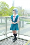 ayanami_rei blue_hair cosplay jumper kneesocks kooki neon_genesis_evangelion sailor_uniform school_uniform rating:Safe score:2 user:nil!
