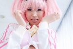 aisu bra cosplay hairbows hibari_(senran_kagura) pink_hair purple_eyes senran_kagura track_jacket rating:Safe score:1 user:pixymisa