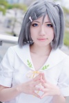 blouse blue_eyes choco cosplay hair_clips hentai_ouji_to_warawanai_neko ribbon_tie side_ponytail silver_hair tsutsukakushi_tsukiko rating:Safe score:0 user:pixymisa