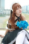 apron bouquet choker cosplay dress garter_belt hairband ijiwaru_my_master maid maid_uniform sakurajousui_kurumi thighhighs yunoru_keika zettai_ryouiki rating:Safe score:1 user:nil!