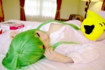 bed bottomless cc cheese-kun cleavage code_geass cosplay dress_shirt green_hair mosaic_kakera open_clothes pantyhose tatsuki rating:Safe score:2 user:nil!
