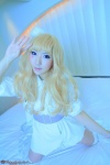 bed blonde_hair cape cosplay deep_rabbit dress macross macross_frontier macross_frontier:_itsuwari_no_utahime saku sheryl_nome thighhighs zettai_ryouiki rating:Safe score:0 user:nil!