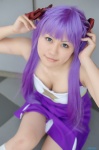 cheerleader_uniform cleavage cosplay dress hair_ribbons hiiragi_kagami lucky_star misaki purple_hair twintails rating:Safe score:0 user:nil!