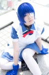 apron blue_hair bowtie choker cosplay eyepatch gloves hairband ikkitousen maid maid_uniform ryomou_shimei thighhighs yuyuki rating:Safe score:0 user:pixymisa