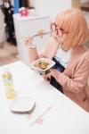 cardigan cosplay food glasses kuriyama_mirai kyoukai_no_kanata mashiro_ayaki orange_hair sailor_uniform school_uniform rating:Safe score:1 user:Kryzz