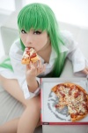 cc code_geass cosplay dress_shirt green_hair kanda_midori pantyhose pizza rating:Safe score:6 user:xkaras