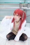 black_legwear chamu cosplay lab_coat pantyhose pink_eyes red_hair sasami-san@ganbaranai side_ponytail sweater yagami_tsurugi rating:Safe score:2 user:pixymisa