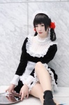 apron cosplay dress hairband maid maid_uniform makise_anji pantyhose sheer_legwear socks tagme_character tagme_series twin_braids rating:Safe score:1 user:nil!