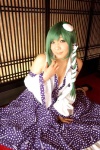 blouse cleavage cosplay detached_sleeves green_hair hanamura_misaki kochiya_sanae miko skirt socks touhou touhou_kinbauchou rating:Safe score:0 user:nil!