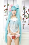 ahane_ahaneco apple bottomless cosplay hat hatsune_miku pajamas twintails vocaloid rating:Questionable score:5 user:c0rtana