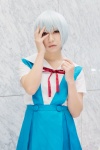 ayanami_rei blouse blue_hair cosplay jumper neon_genesis_evangelion red_eyes ribbon_tie school_uniform yaya rating:Safe score:0 user:pixymisa