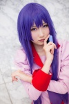 bakemonogatari blouse cosplay hiokichi purple_eyes purple_hair senjougahara_hitagi tie rating:Safe score:1 user:pixymisa
