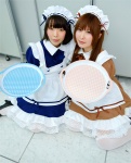 apron bowtie cosplay hairband kneesocks maid maid_uniform narihara_riku original petticoat serving_tray ura_kuro rating:Safe score:0 user:pixymisa