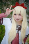 blonde_hair blue_eyes cosplay dress hairbow jacket school_uniform toshino_kyoko usako yuruyuri rating:Safe score:0 user:pixymisa