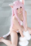 animal_ears bikini cat_ears cleavage cosplay enacat_(white_version) enako original paw_gloves pink_hair side-tie_bikini swimsuit tail rating:Safe score:2 user:nil!