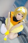 blonde_hair boots cosplay dress fingerless_gloves hairband hair_clips hayase_ami kagamine_rin paintbrush rabaraba_5000_(vocaloid) single_thighhigh thighhighs vocaloid rating:Safe score:1 user:nil!