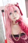 cinnamon_roll_(vocaloid) corset cosplay elbow_gloves gloves hairbow hair_ribbons head_wreath megurine_luka necklace pink_hair vocaloid yupita rating:Safe score:0 user:pixymisa