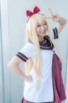 blonde_hair cosplay hairbow pleated_skirt school_uniform skirt sumika toshino_kyoko yuruyuri rating:Safe score:0 user:pixymisa