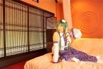 bed blouse cosplay detached_sleeves green_hair hanamura_misaki kochiya_sanae skirt touhou touhou_kinbauchou rating:Safe score:0 user:nil!