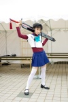 cosplay minagi_mikoto miniskirt miroku miyuki my-hime pleated_skirt sailor_uniform school_uniform skirt sword thighhighs twin_braids rating:Safe score:0 user:nil!