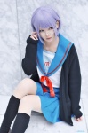 cardigan cosplay glasses kneesocks nagato_yuki pantyhose pleated_skirt purple_hair sailor_uniform school_uniform sheer_legwear skirt suzumiya_haruhi_no_yuuutsu yukise_haru rating:Safe score:0 user:nil!