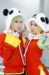 blonde_hair blouse changpao cosplay green_hair gumi kagamine_rin panda_hat qipao shorts trousers vocaloid yuima yumeo rating:Safe score:0 user:nil!