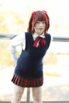 amami_haruka blouse cosplay hair_ribbons hana_(iii) idolmaster pleated_skirt ribbon_tie skirt sweater rating:Safe score:0 user:pixymisa