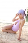 ayane_(doa) beach cleavage cosplay dead_or_alive headband ocean one-piece_swimsuit purple_hair swimsuit tachibana_minami rating:Safe score:0 user:nil!