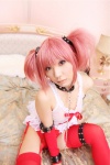 babydoll bed collar cosplay garter_belt hanamura_misaki kaname_madoka leash panties pink_hair puella_magi_madoka_magica thighhighs twintails rating:Safe score:0 user:nil!