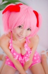 bikini_top cleavage cosplay hair_ribbons kaname_madoka mashiro_yuki miniskirt pink_hair puella_magi_madoka_magica skirt swimsuit twintails rating:Safe score:1 user:nil!