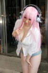 blouse cleavage cosplay cyborg_nene headphones nitro_super_sonic pink_hair shorts super_soniko rating:Safe score:1 user:pixymisa