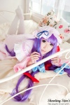 bed cosplay dress hat patchouli_knowledge purple_hair robe saku sweet_garden thighhighs touhou rating:Safe score:0 user:nil!