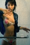 bathroom bikini cleavage ookubo_mariko open_robe robe shower swimsuit wet rating:Safe score:0 user:nil!