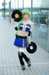 beatmania_iidx camisole cosplay croptop erika_(beatmania) green_hair hair_clips leggings miniskirt shirayuki_himeno side_ponytail skirt rating:Safe score:1 user:nil!