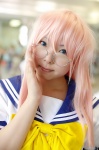 cosplay glasses looking_over_glasses lucky_star natsume_megumi pink_hair sailor_uniform school_uniform takara_miyuki rating:Safe score:0 user:nil!