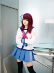 angel_beats! ayano_yuura cosplay hairband nakamura_yuri pleated_skirt red_hair sailor_uniform school_uniform skirt thighhighs zettai_ryouiki rating:Safe score:3 user:xkaras